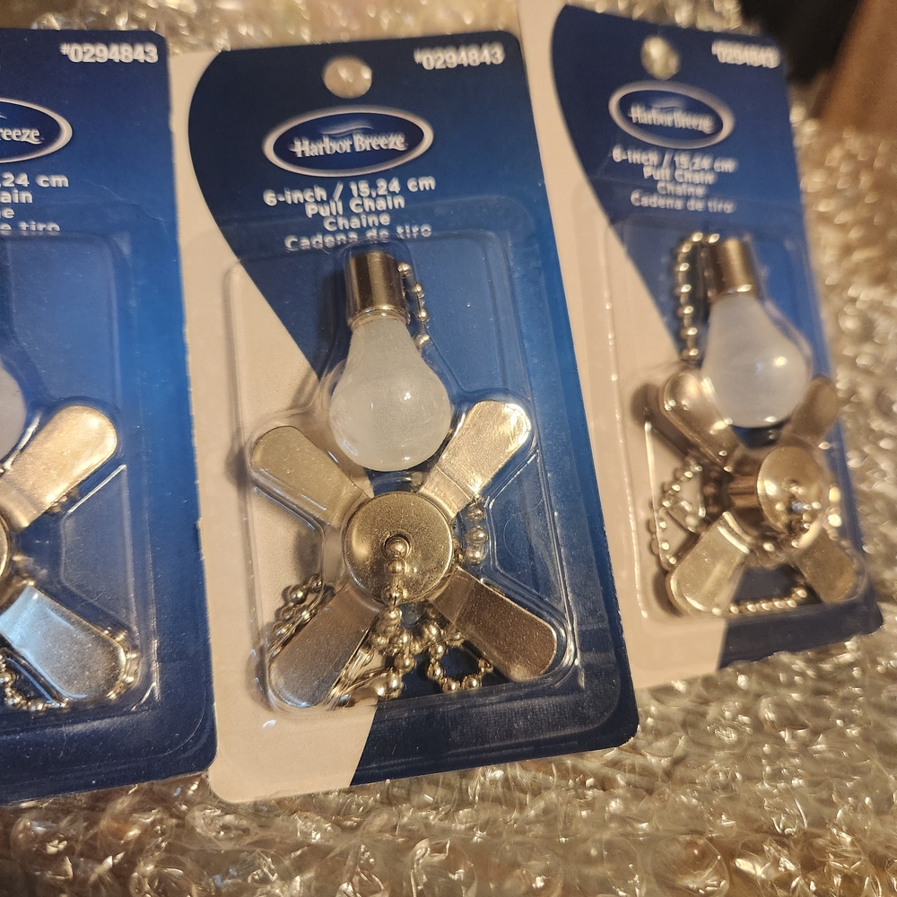 Silver Fan Pull Chain 3 Sets New In Box - Picture 2 of 3